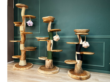 3 Krabpalen in 3 hoogtes, 200cm en naturel krabtouw, 180 cm en groen krabtouw en 155 cm met zwart krabtouw