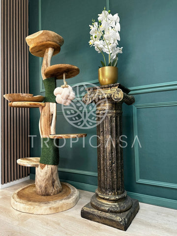 Complete Suar Houten Krabpaal met Groen Krabtouw, Schalen & Speeltje – 155 cm Hoog | Handgemaakt - TropiCasa.nl