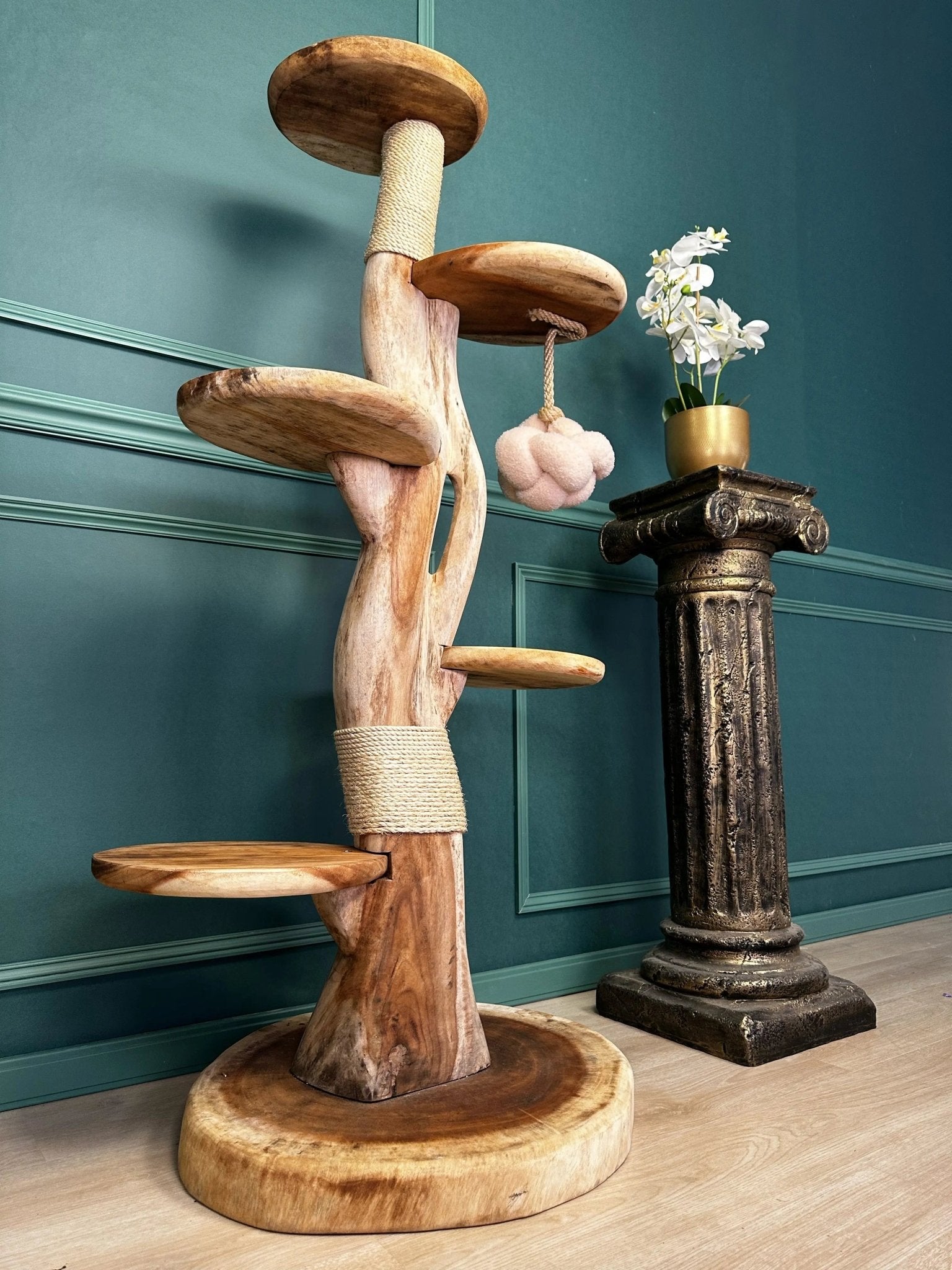 Complete Suar Houten Krabpaal met Krabtouw & Speeltje – 155 cm Hoog | Handgemaakt - TropiCasa.nl