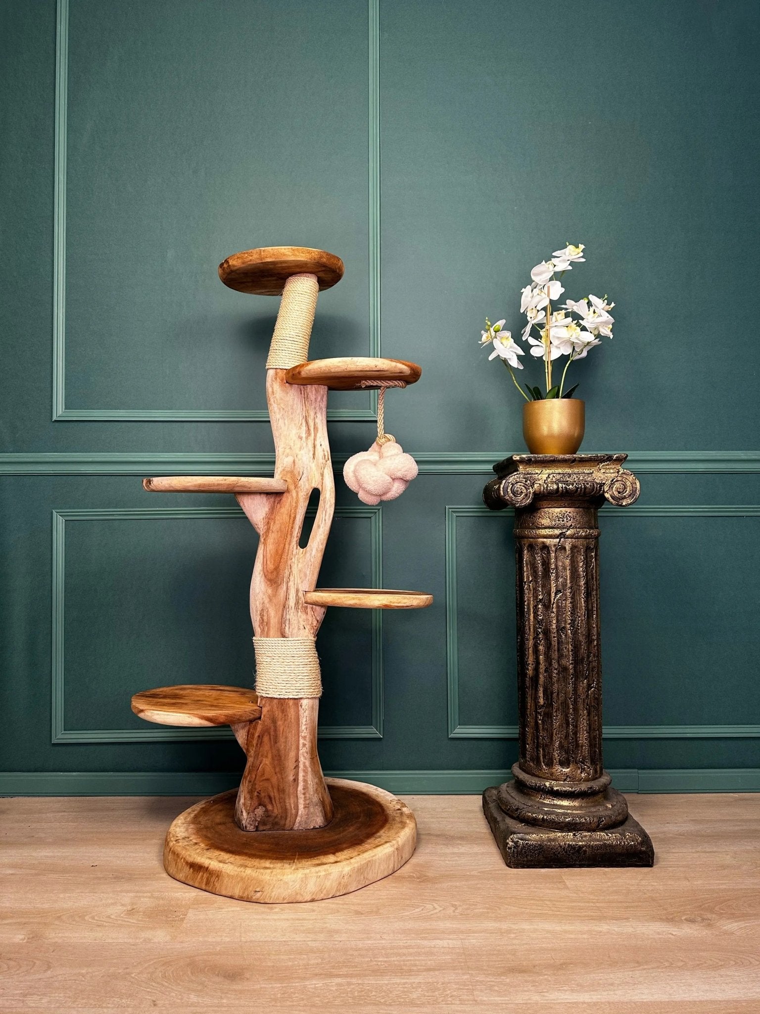 Complete Suar Houten Krabpaal met Krabtouw & Speeltje – 155 cm Hoog | Handgemaakt - TropiCasa.nl