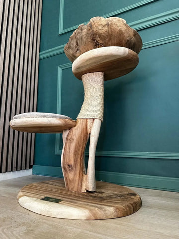 Kitten krabpaal met naturel sisal touw, beige kussen en suar ligschaal