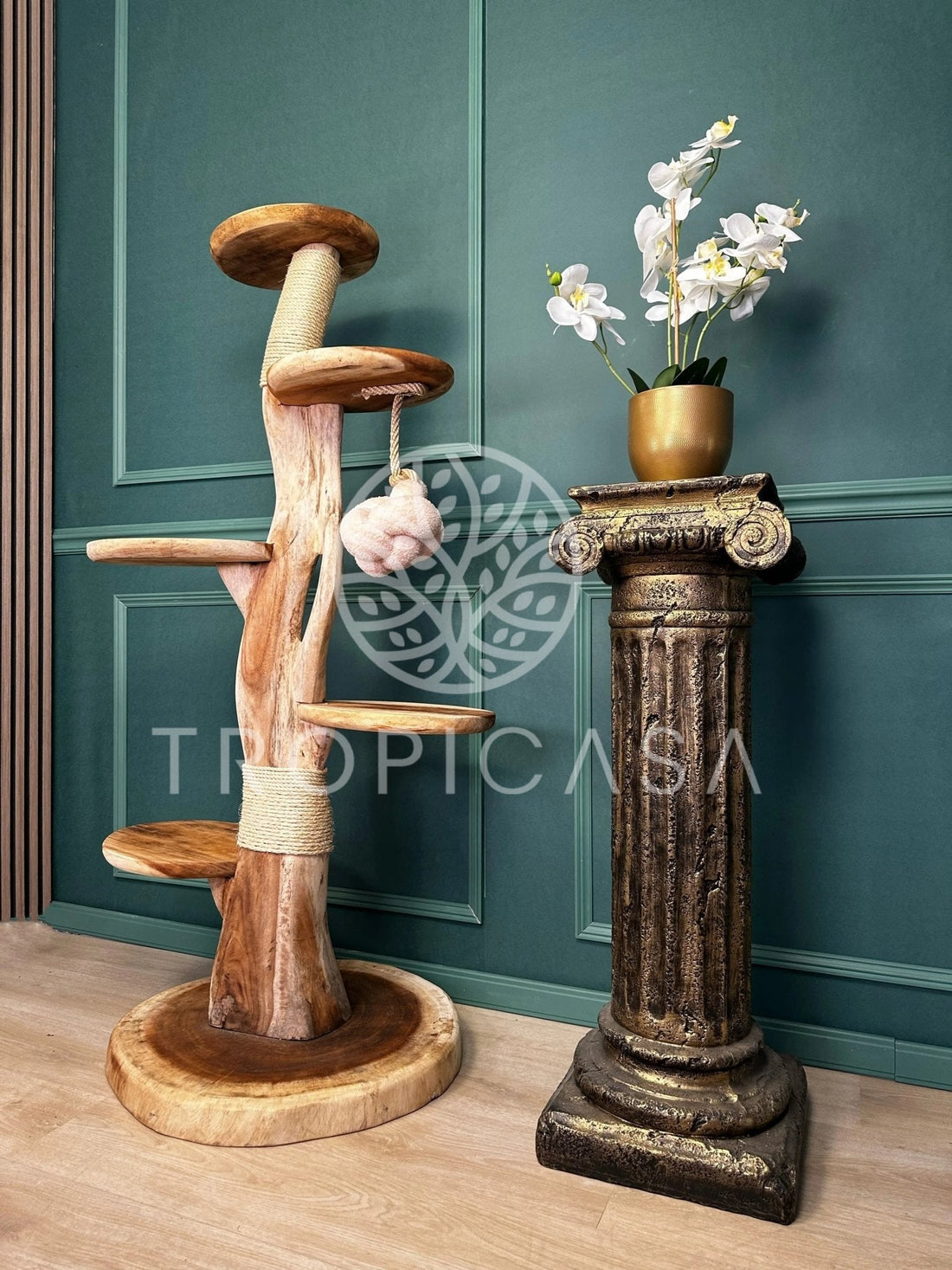 Complete Suar Houten Krabpaal met Krabtouw & Speeltje – 155 cm Hoog | Handgemaakt - TropiCasa.nl