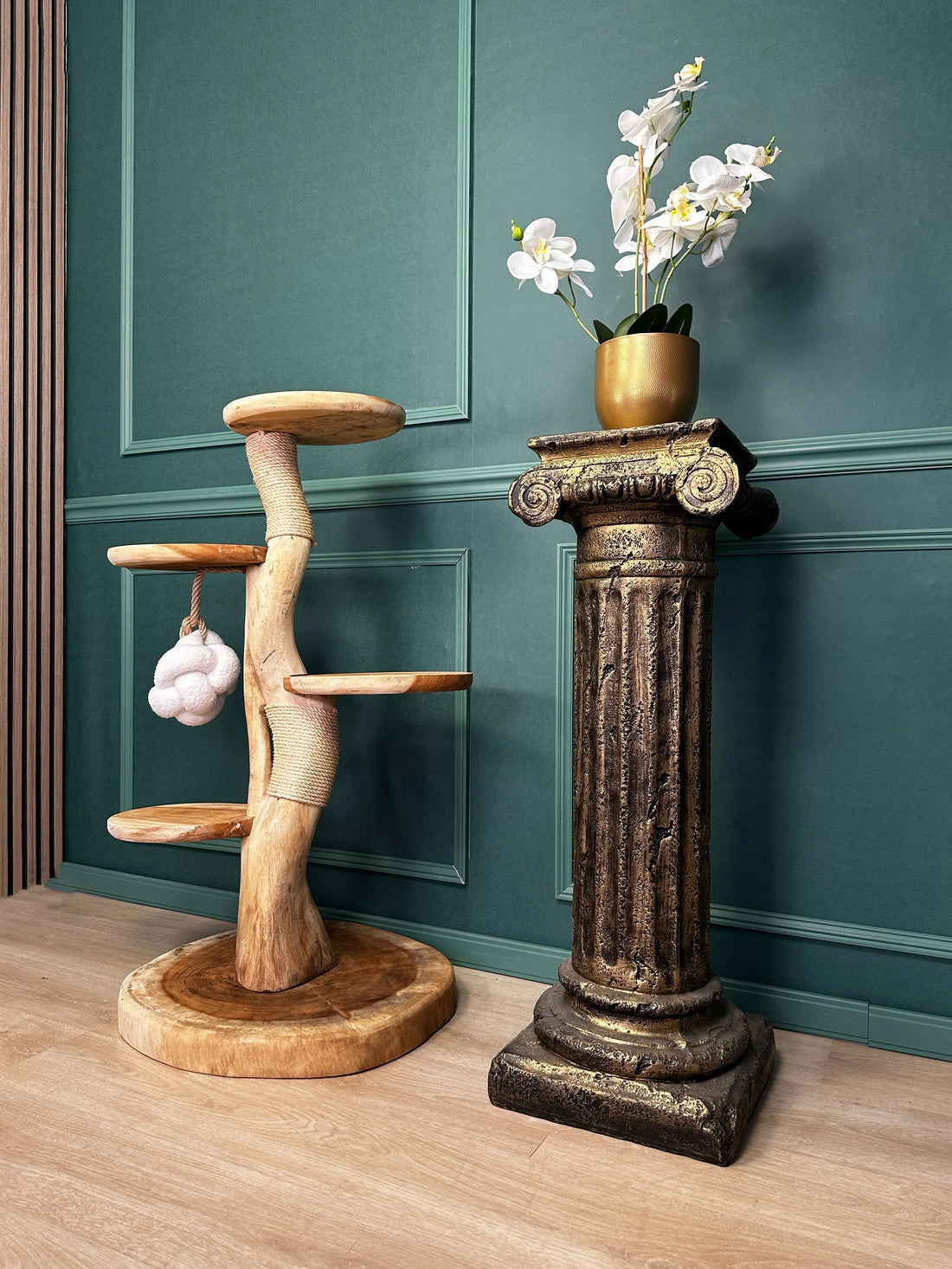 Houten Krabpaal kopen Complete Suar Houten Krabpaal met Krabtouw & Speeltje – 105 cm Hoog | Handgemaakt 