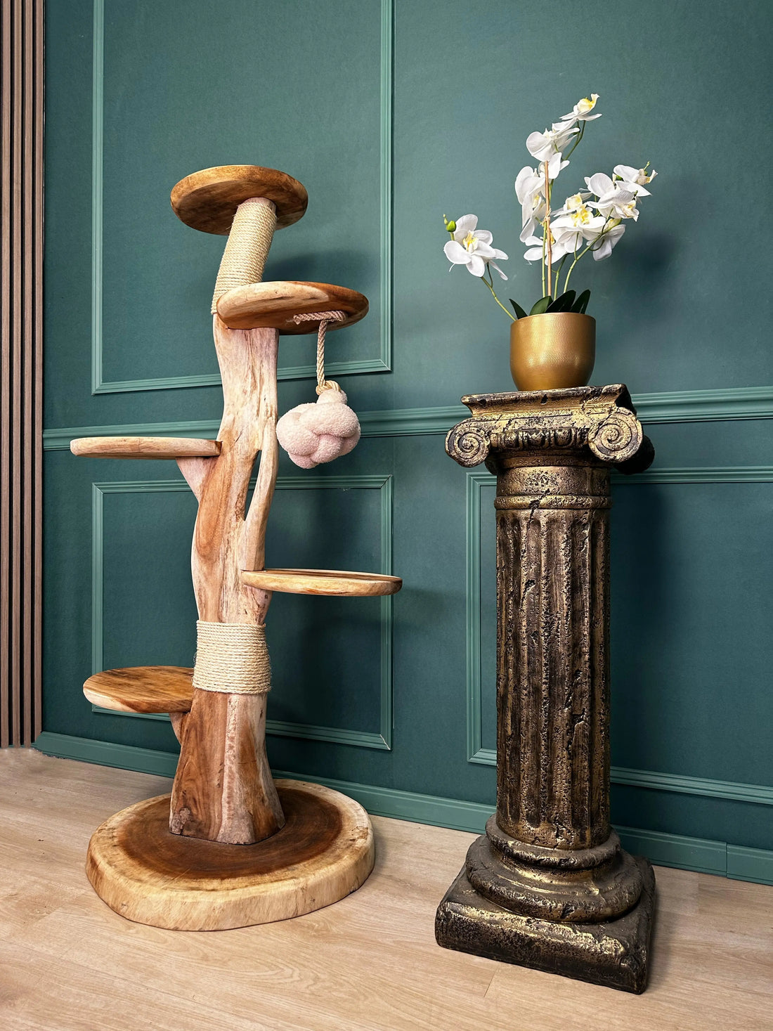 Houten Krabpaal kopen Complete Suar Houten Krabpaal met Krabtouw & Speeltje – 155 cm Hoog | Handgemaakt 