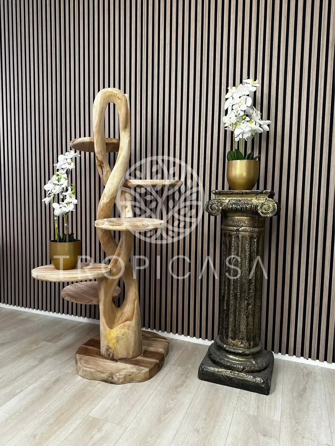 Teak Houten Gedraaide Krabpaal | 155cm Hoog | Handgemaakt - TropiCasa.nl