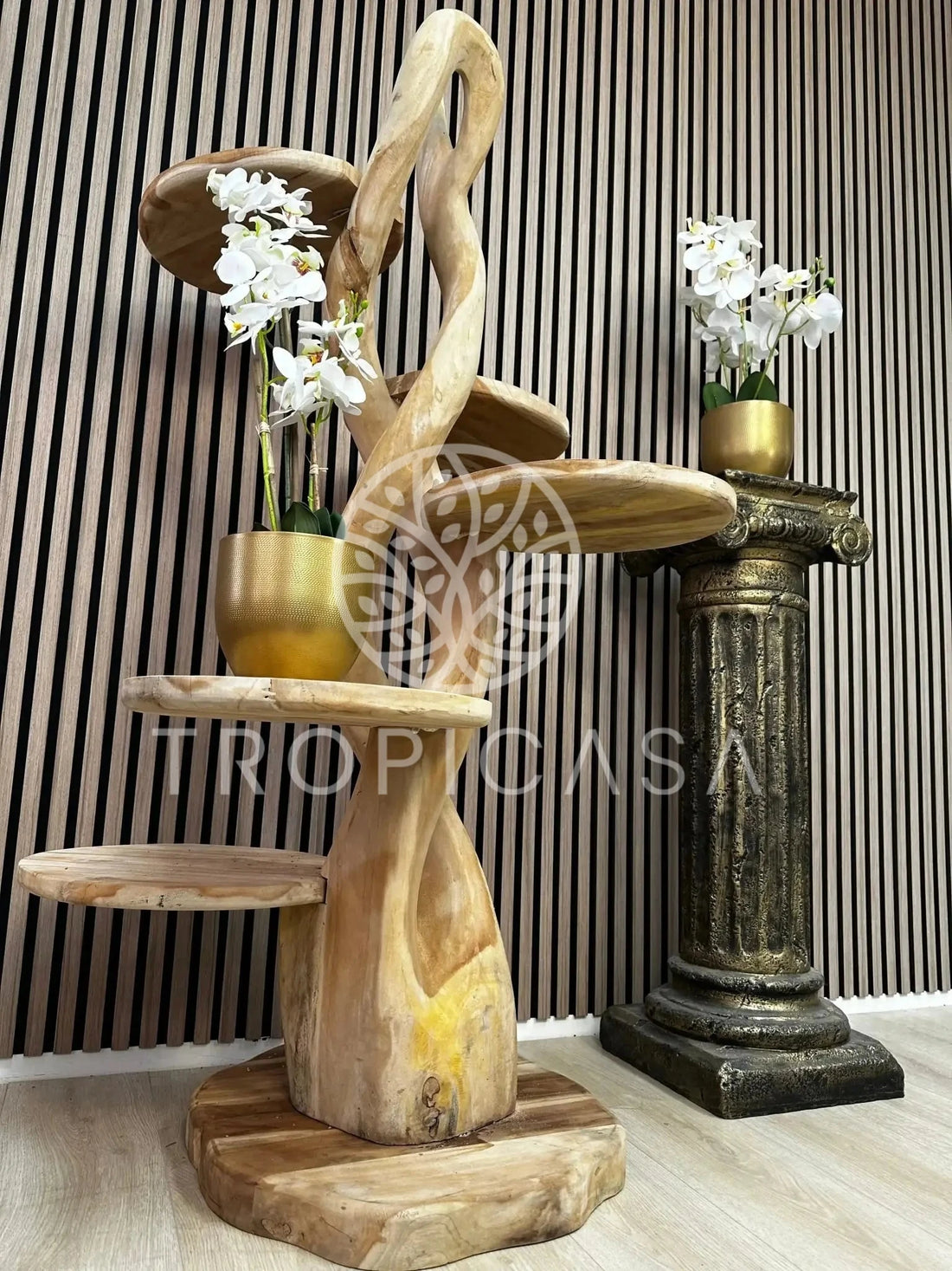 Teak Houten Gedraaide Krabpaal | 155cm Hoog | Handgemaakt - TropiCasa.nl